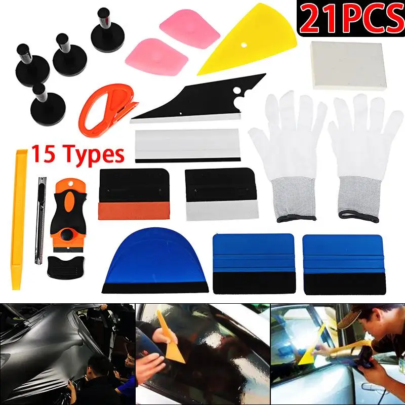 

21Pcs Window Tint Tool Kit Vinyl Car Wrap Stickers Tool Set Auto Car Accessories Scraper for Razor Glove Magnets Universal