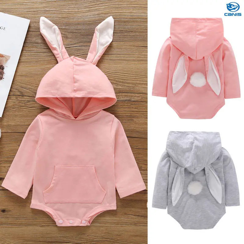 

Hooded Baby Clothes With Rabbir Ears Lovely Girls&Boy Cartoon Baby Rompers Kids New Born Baby Clothes Jumpsuit Casual Outfits