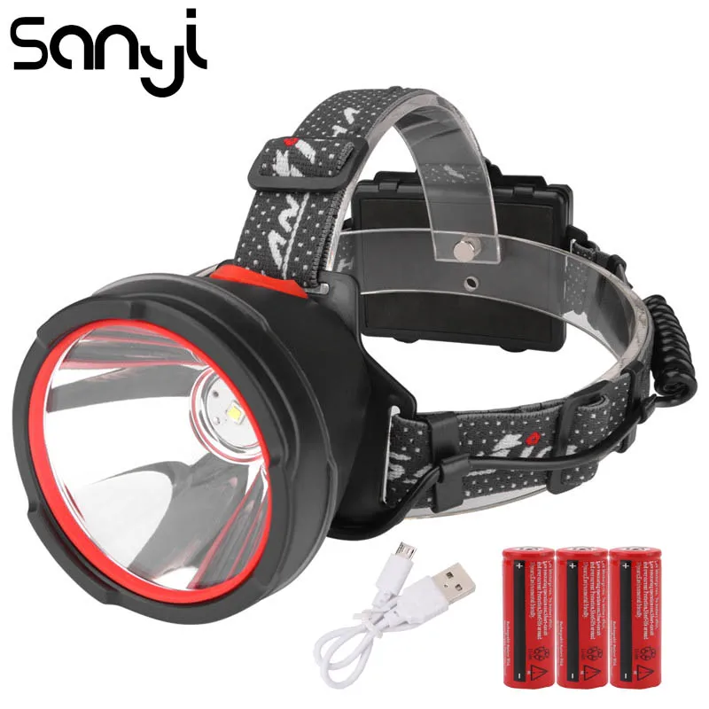 Налобный фонарь SANYI светодиодный 3 аккумулятора 18650 зарядка от USB|Налобные
