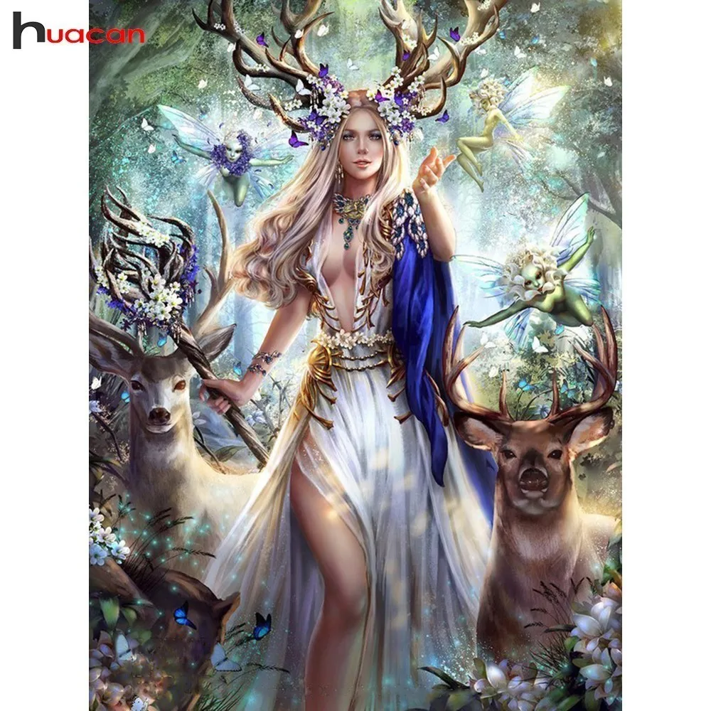 

HUACAN Diamond Mosaic Deer Picture Of Rhinestone Home Decoration Full Square Drill Forest Elf 5D DIY Diamond Painting Cartoon
