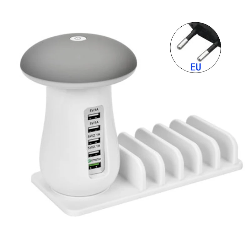 

5 Ports USB Charger Adapter Dock Multi USB Mushroom LED Lamp Fast Quick Charge QC 3.0 US/EU/UK Plug with US/EU/UK Plug
