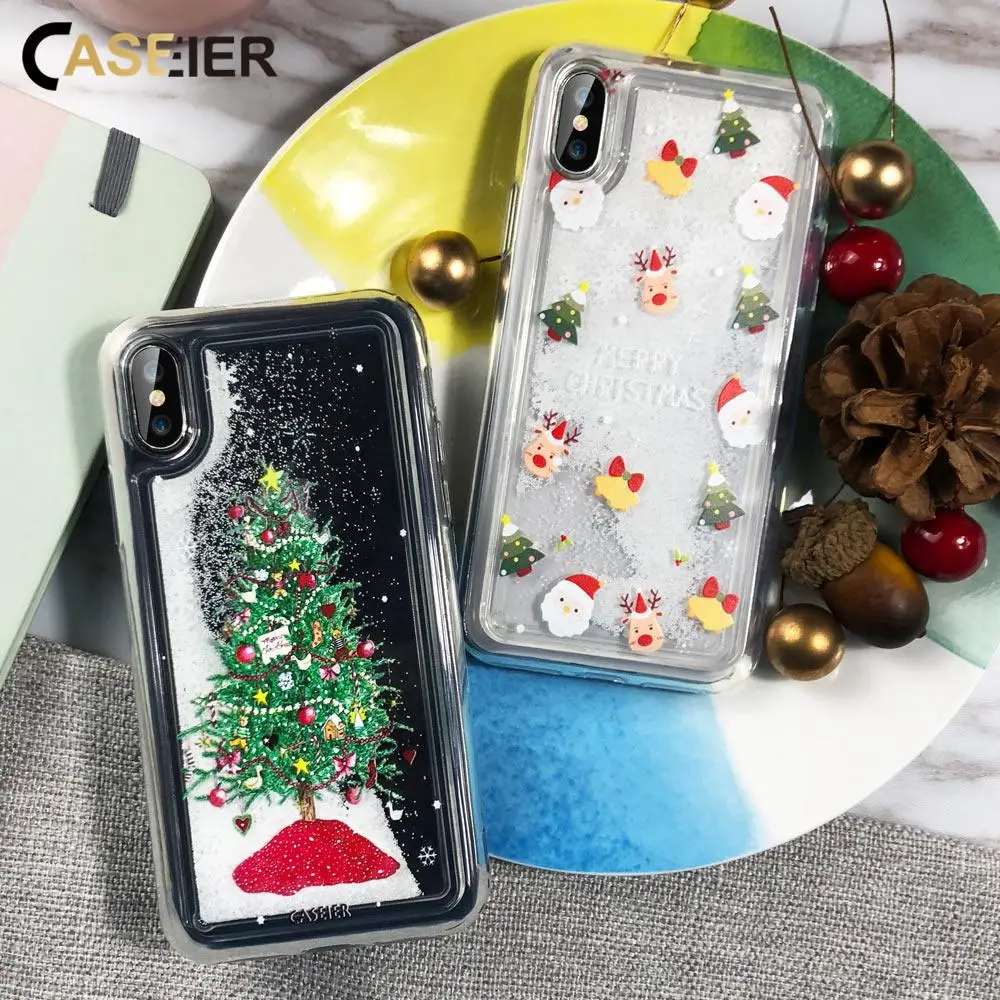 

CASEIER Snow Case For iPhone 7 XR XS Max 8 Plus 6 6s Christmas New Year Cover For iPhone X 7 8 6 6s Plus White Quicksand Fundas