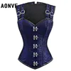 Aonve Steampunk Overbust Women Corset Red Blue Steel Bones Korse Top Black Gothic Clothes Mujer Punk Goth Costumes S-2XL ► Photo 3/6
