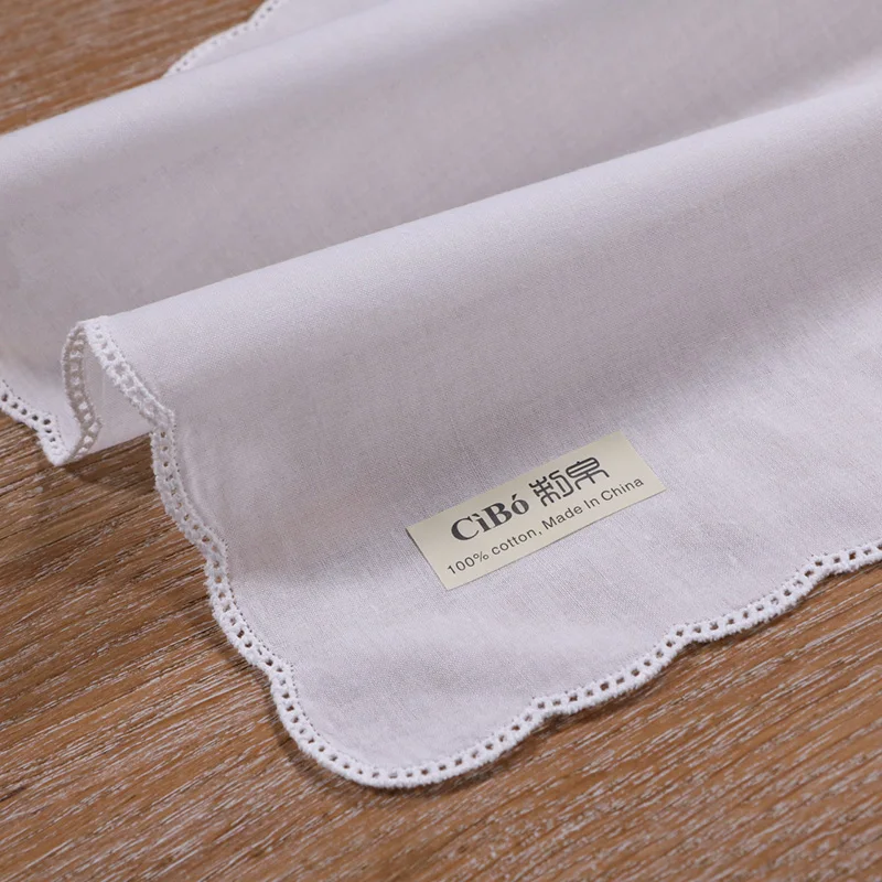 

C004: White cotton picot lace handkerchief with scalloped edge women/ladies wedding handkerchief