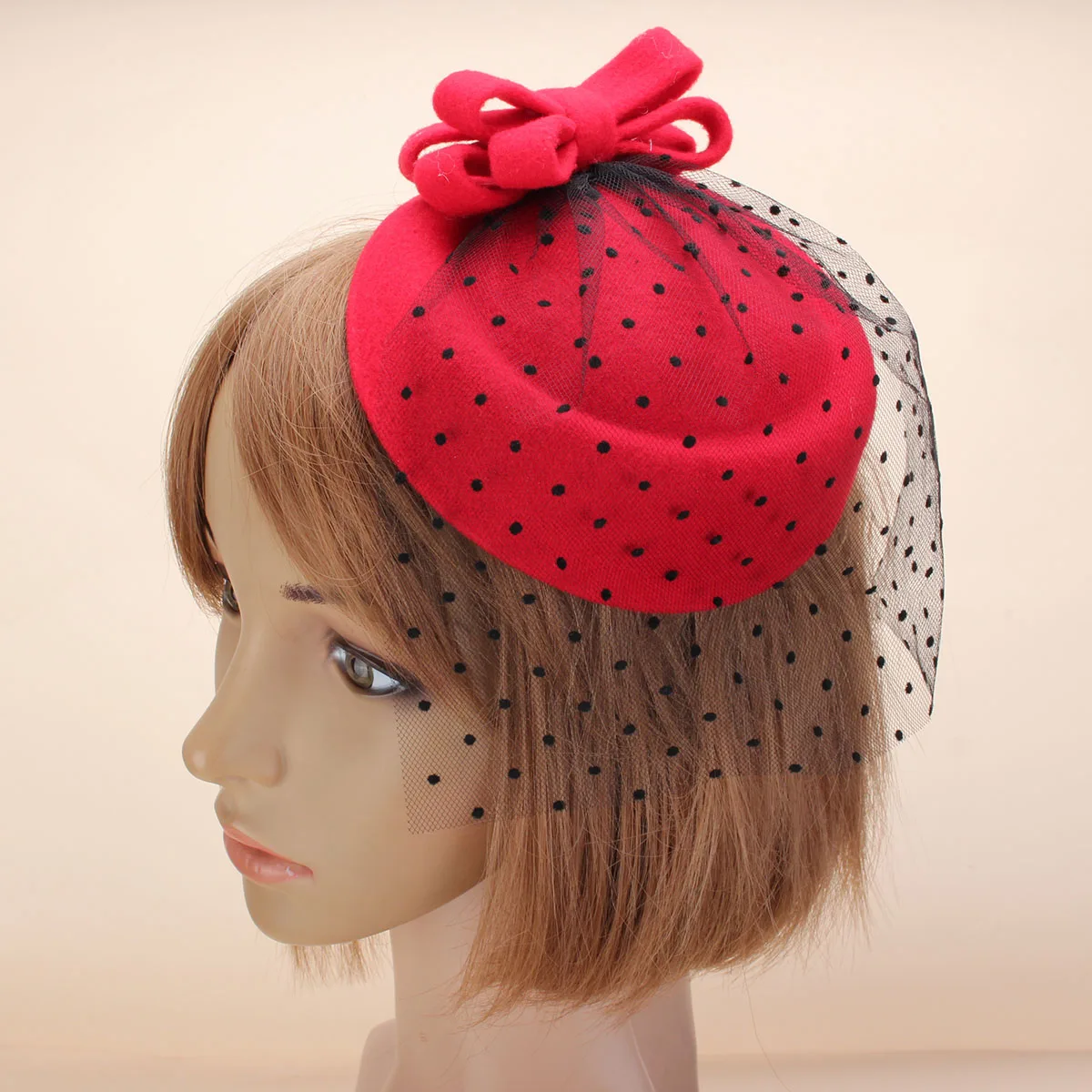 

Women Fascinator Bowknot Hairclip Beret Hair Pillbox Hat Veil Cocktail Party Vintage Woolen Mesh Hairgrips Wedding Hairband