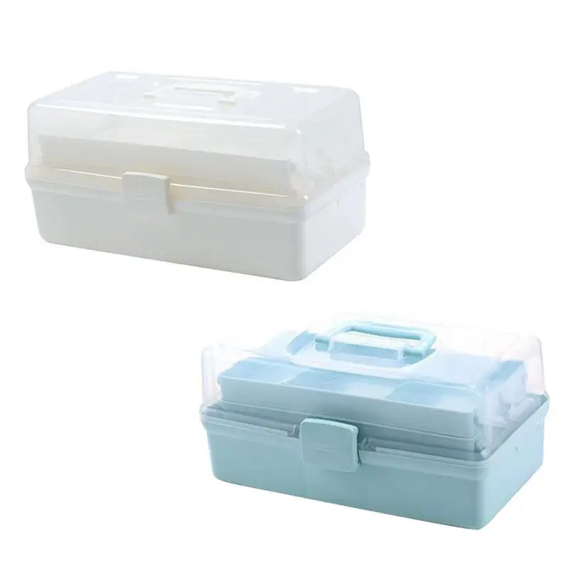 

Plastic Hand-held Three-storey Storage Box With Lock Large-capacity Tool Storage Box Solid Color Home Sundries Storage Box