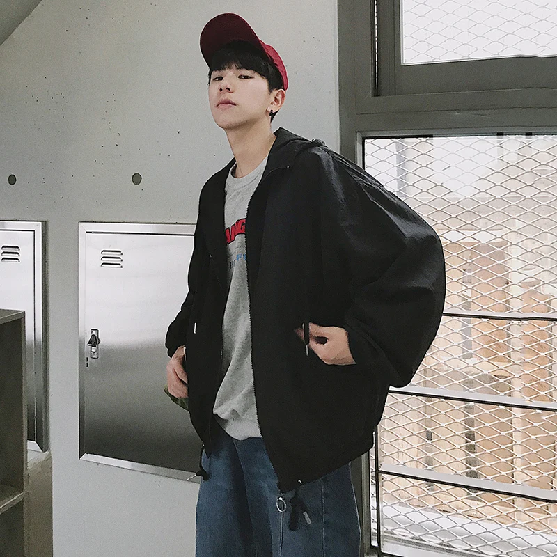 2019 New Men's Jacket Fashion Black Yellow Pink Casual Jackets Loose Large Size Trend Long-sleeved Hooded Sportswear Pilot Coat 2019 New Men's Jacket Fashion Black Yellow Pink Casual Jackets Loose Large Size Trend Long-sleeved Hooded Sportswear Pilot Coat