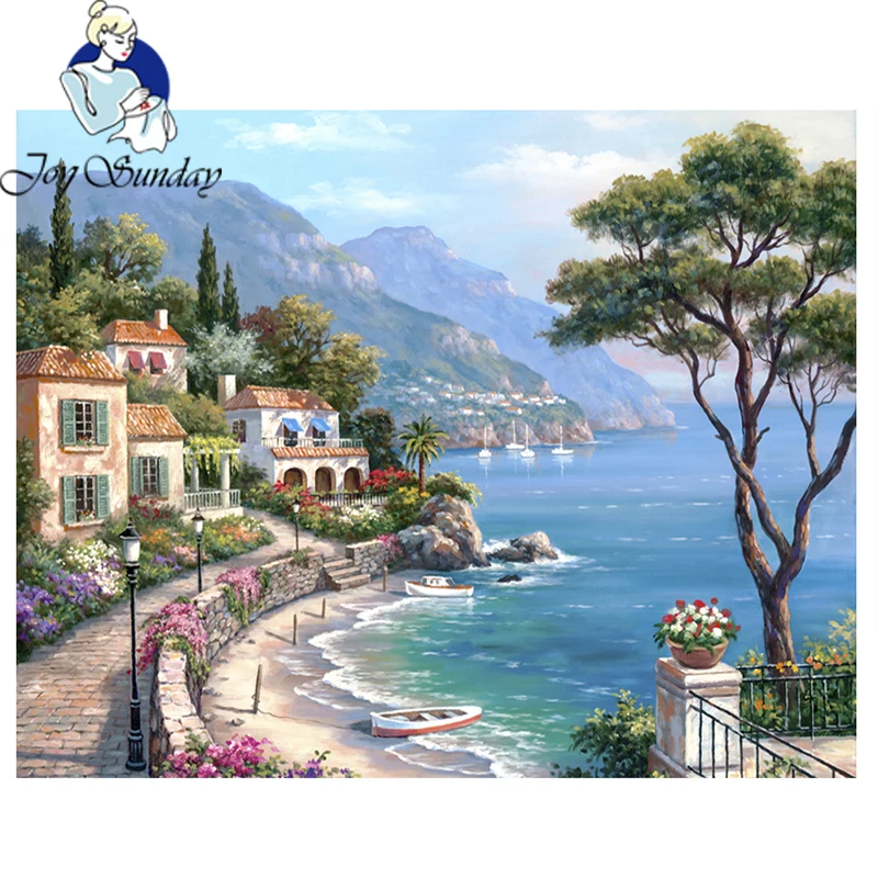 

JoySunday Full Square drill 5D DIY Diamond Embroidery Scenic Seaside Rhinestones Cross Stitch Mosaic Home Decoratio