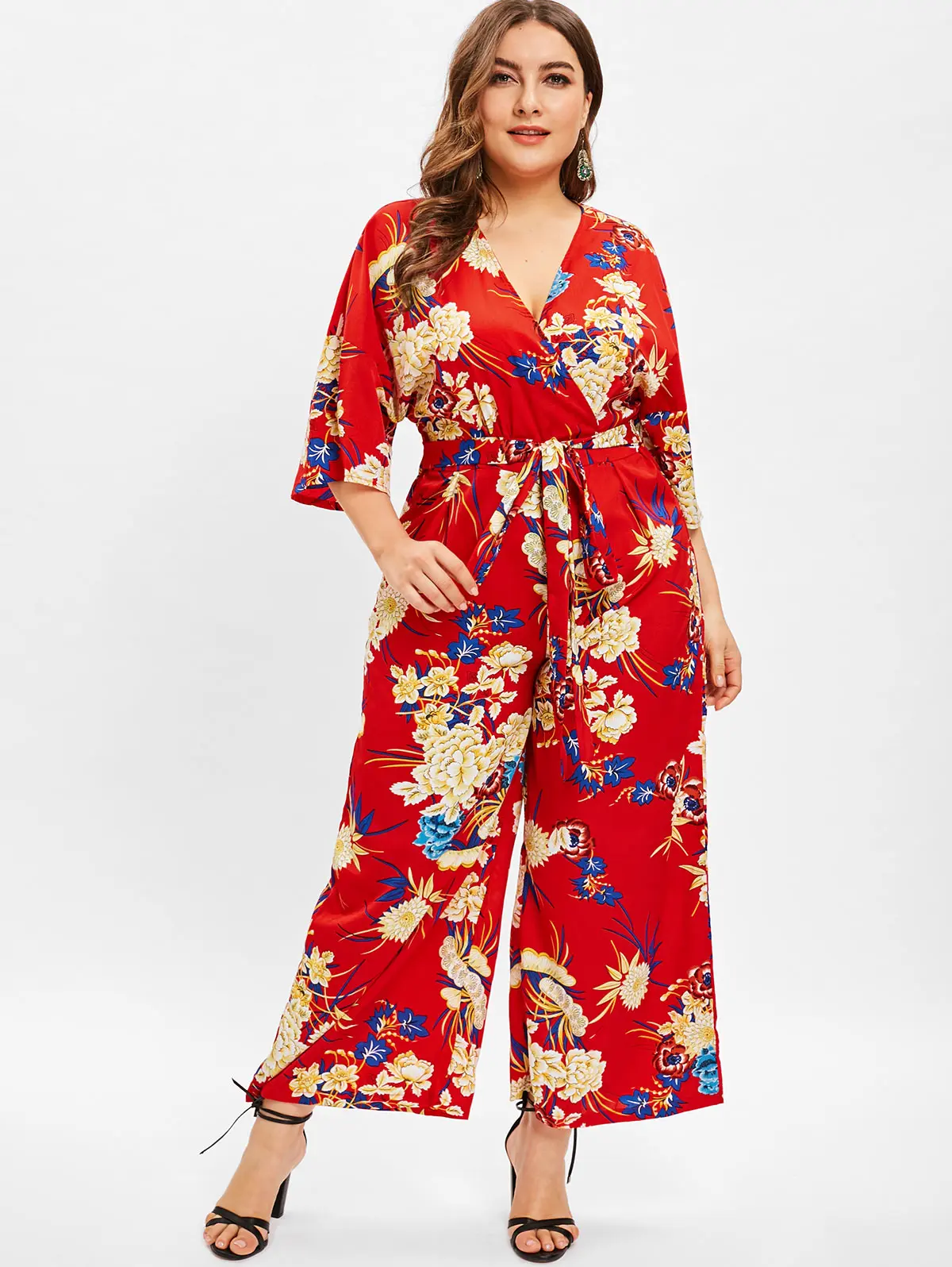 Wipalo 2019 Spring Summer Fashion Plus Size Surplice Neck Floral Print ...