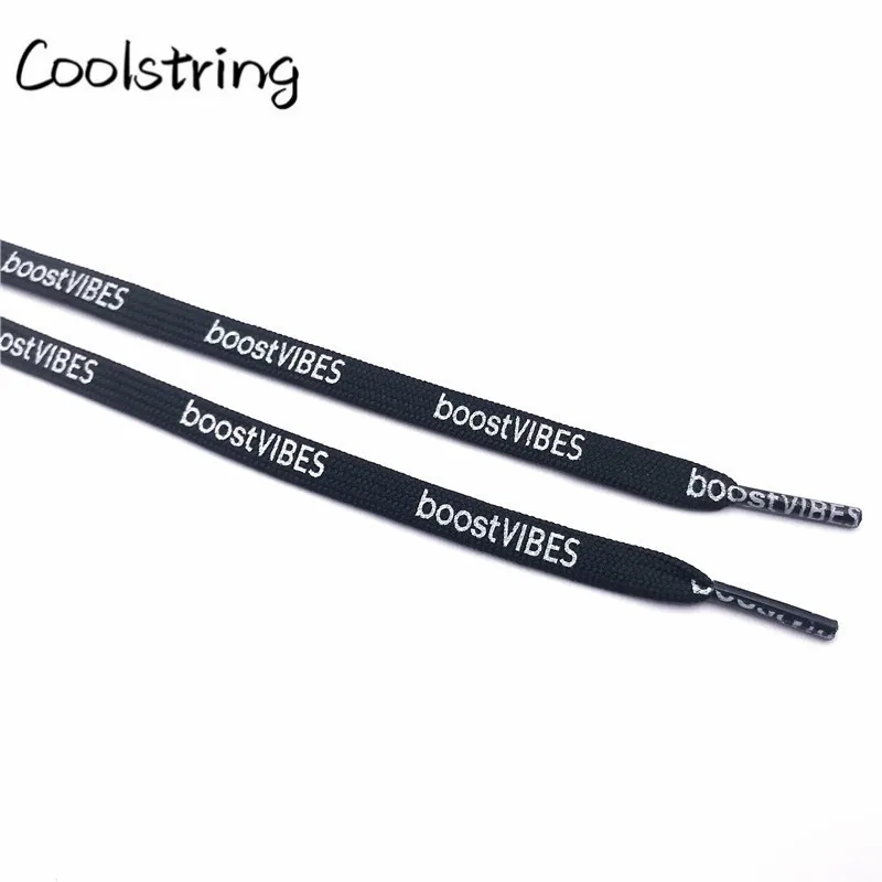 Coolstring Flat White Black Printed BoostVIBES Shoelaces Two Sided Printing Letter Bootlaces For Sports Basketball Canvas Shoes Coolstring Flat White Black Printed BoostVIBES Shoelaces Two Sided Printing Letter Bootlaces For Sports Basketball Canvas Shoes