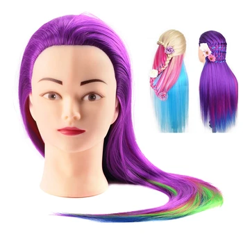 

Hairdressing Training Styling Practice Colors Wig Dummy Mannequin Head with Hair Training Head q