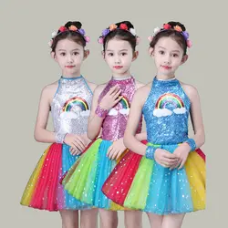 Songyuexia Детская Костюмы для сценических выступлений обувь для девочек пушистые юбки Чирлидинг блестками джаз танцевальные выступления
