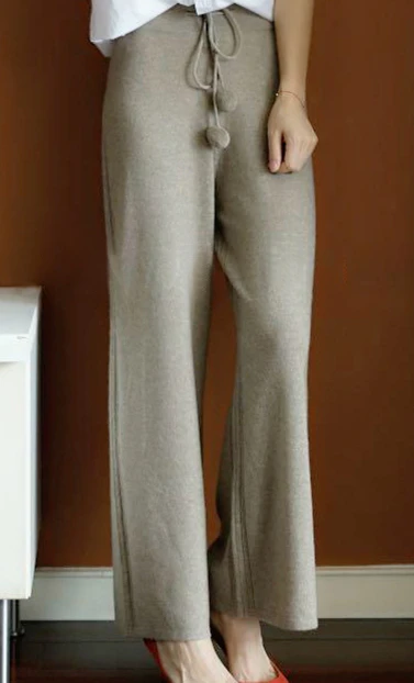 

New Arrivals Soft Waxy Comfortable Cashmere Camel Pants Female Pure Knitted Wide Leg Pants Casual Loose Knitted Women Pants