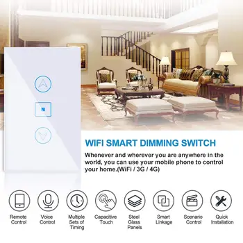 

WiFi Smart Wall Touch Light Dimmer Switch Voice Control Glass Panel Smart Life APP Control Compatible with Alexa Google home