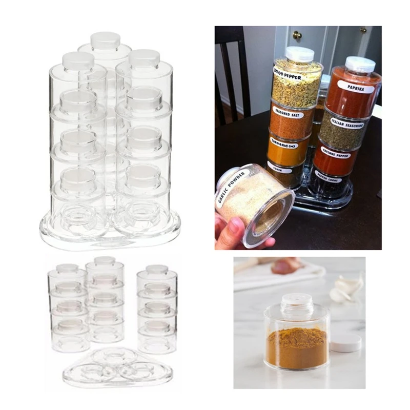 

6Pcs/Set Spice Jar Pepper 12 Spice Tower Rotating Design Spice Jar Kitchen Spice Rack Condiment Bottles