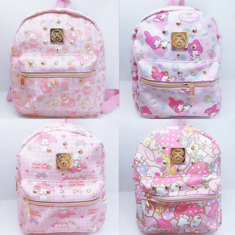

24cm anime Cartoon Cute My Melody plush Backpack Schoolbag PU Pink plush School Bags my Melody Travel Bag For Kids children gift