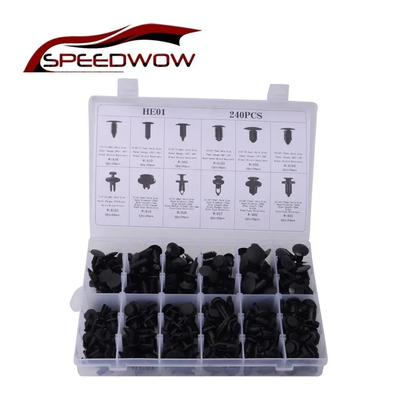 

SPEEDWOW 240Pcs/Set HE01 Car Part Plastic Fastener Mixed Ceiling Bumper Door Hood Bumper Trim Clips Fender Fixed Clamp