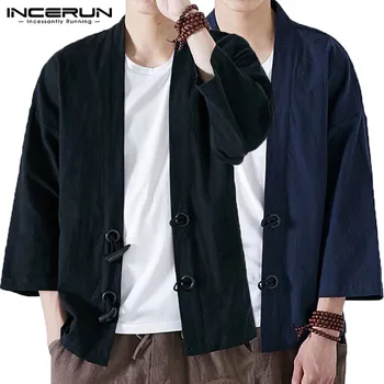 

2020 New Men Kimono Cardigan INCERUN Men Coats Jackets Vintage Open Stitch Retro Button Long Sleeve Fall Spring Male Clothes