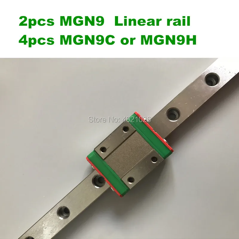 

Free shipping 2pcs 9mm Linear Guide MGN9 100 200 300 400 450 500 550 600 mm linear rail + 4pcs MGN9H or MGN9C block 3d printer