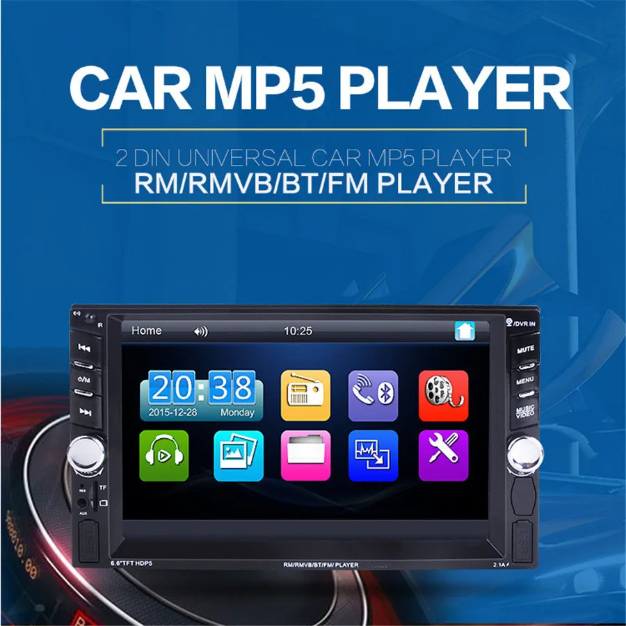 

6.6'' Touch Screen 2DIN car radio HD MP5 Player Bluetooth Touch Screen Digital Display USB AUX FM With Rear 8LED Camera