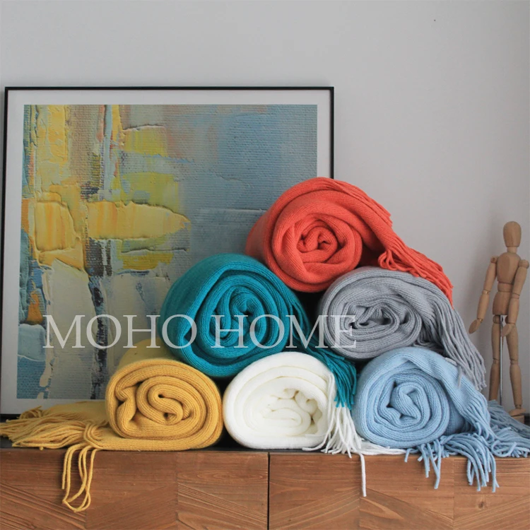 

Plaid Soft Warm Knit Blanket Candy Color Japanese Style Bed Sofa Bed Blanket 50'' X 86''