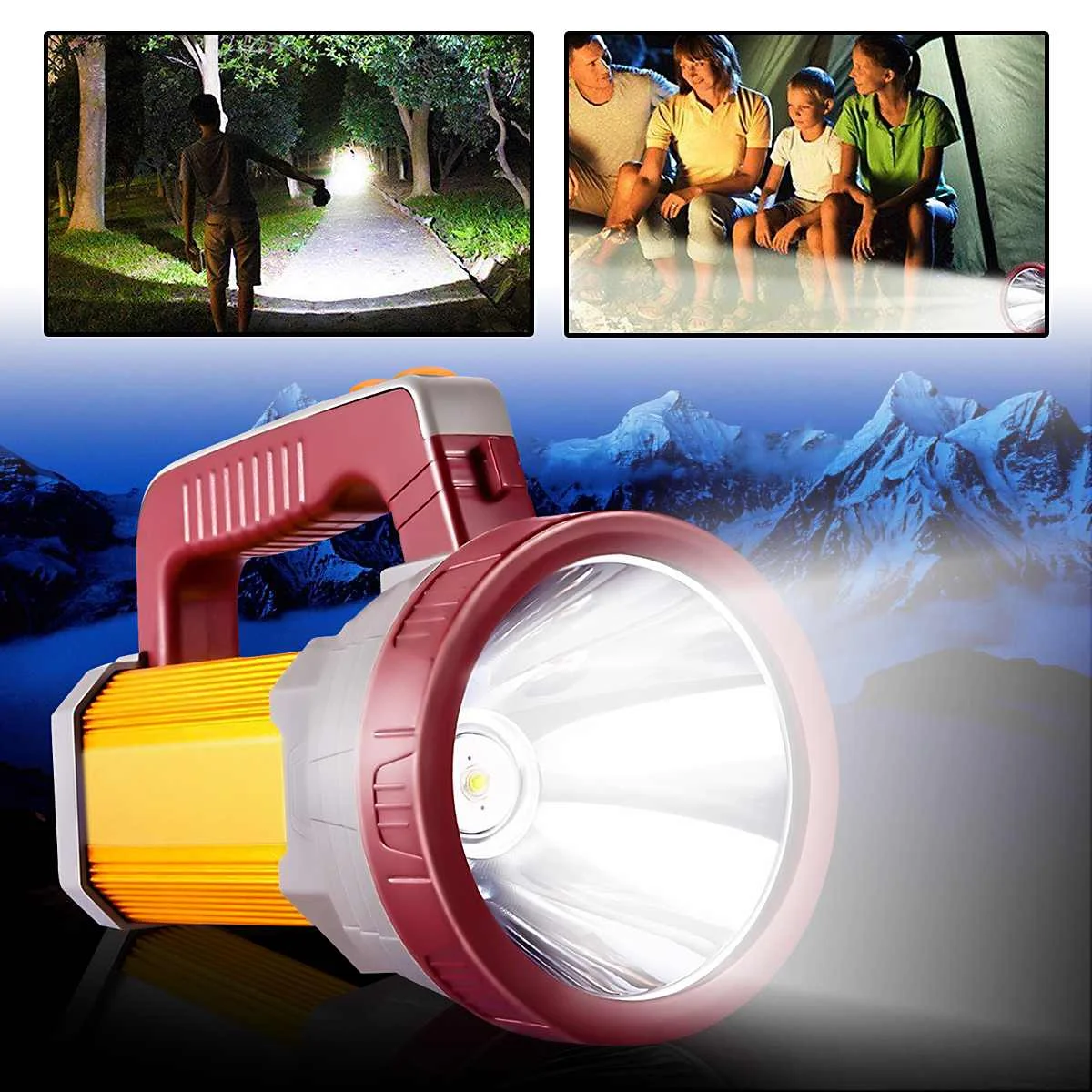 Portable Spotlight Lantern High Power Super Bright LED Searchlight Outdoor Handheld USB Rechargeable Flashlight Lamp