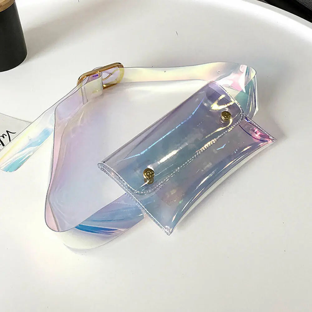 

Women Holographic Bag Clear Transparent Hip Belt Pouch Tote Hologram Handbag Purse Laser Clutch