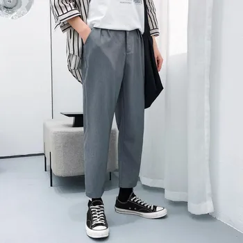 

2019 Summer Men's Wide Leg Pants Loose Trousers Leisure Male Fashion Black/grey/green Color Cotton Casual Pants Plus Size M-2XL