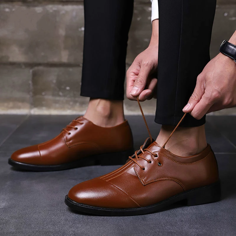 Couro brown Negócios No black Lace Homem Fundo Liso brown Deslizamento Up Up Único Imaxanna Sapatos Não Vestido Sapato Escritório Slip Macio Black Casual Novo De I81vBw