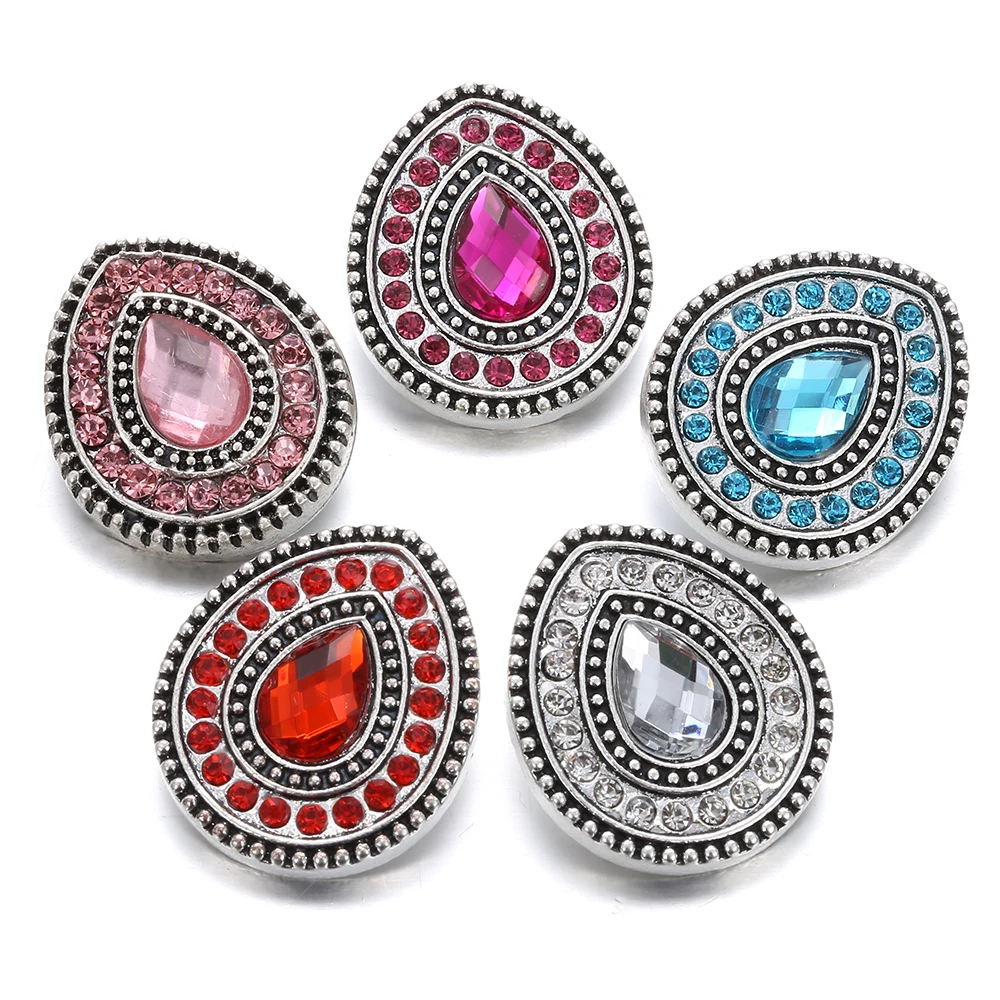 6pcs/lot New Snaps Jewelry Full Crystal Water Drop 18mm Metal Snap Buttons Fit Bracelet Bangles Necklaces DIY | Украшения и