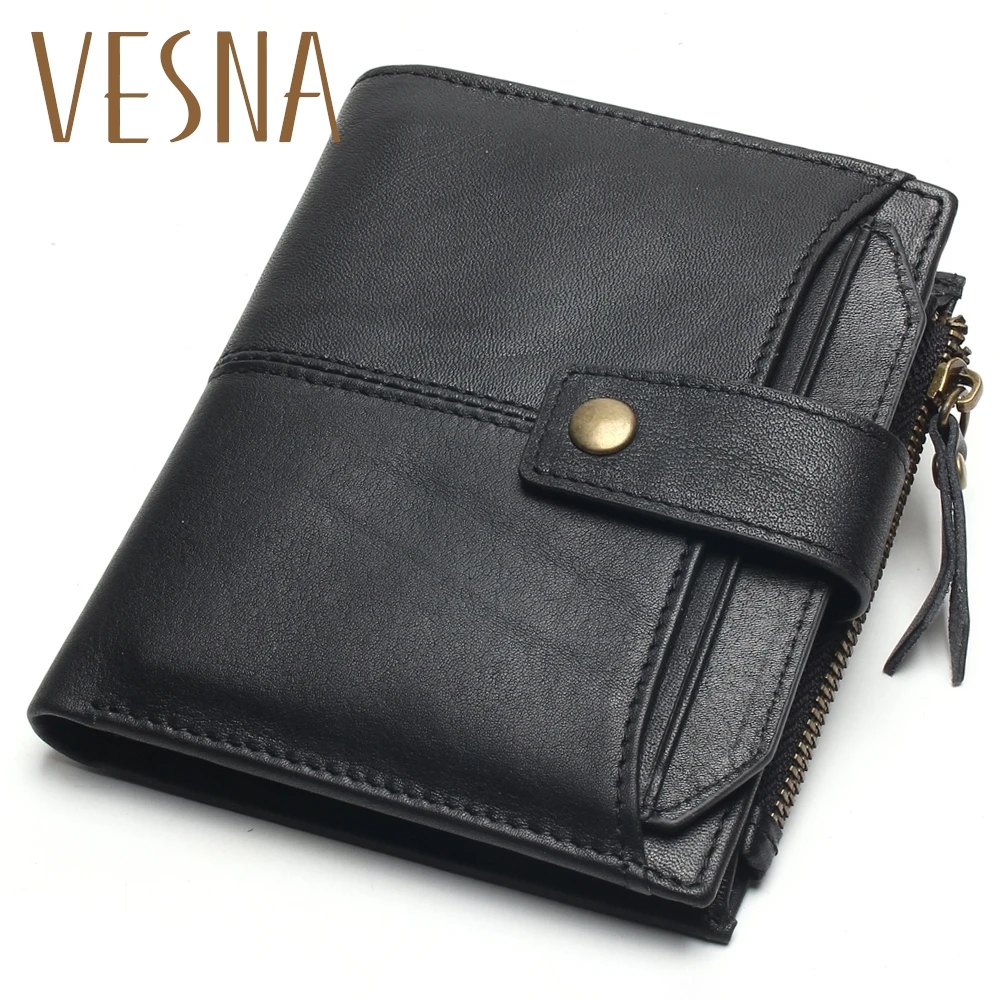 

100% Genuine Leather Men Wallets Short Coin Purse Small Vintage Wallet Cowhide Leather Card Holder Pocket Purse Men Wallets
