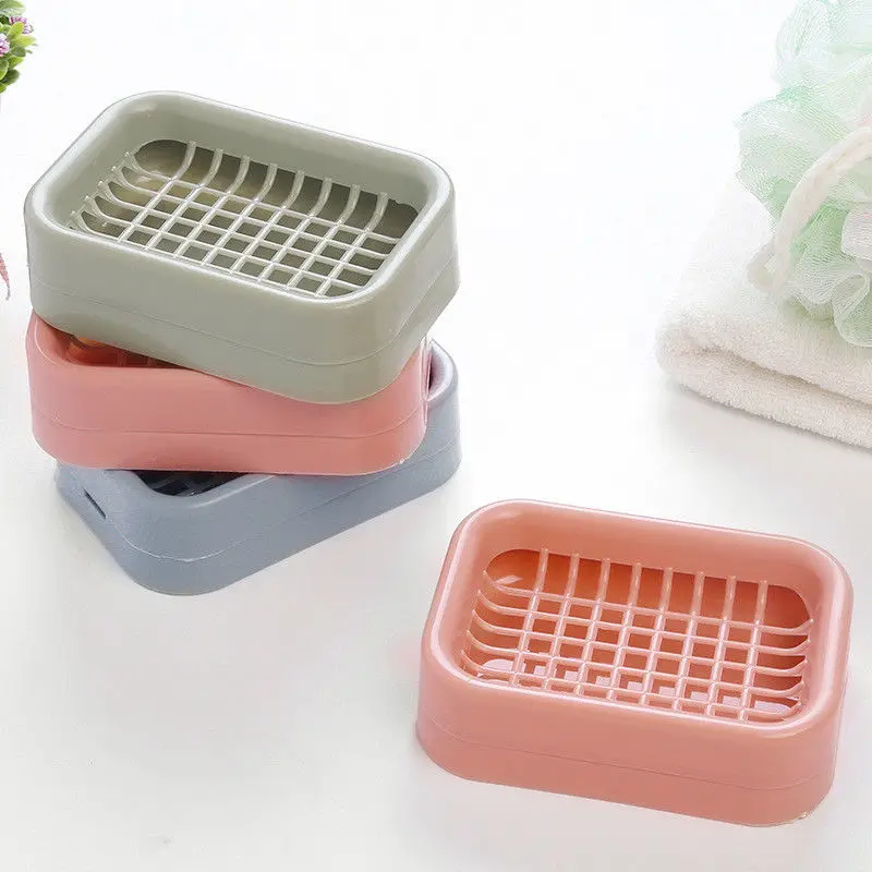 

1* soap box Bathroom Dual Layer Soap Dish Holder Bath Shower Tray Sponge Drain Storage Rack Blue/Pink/Green 12*8.5*4cm