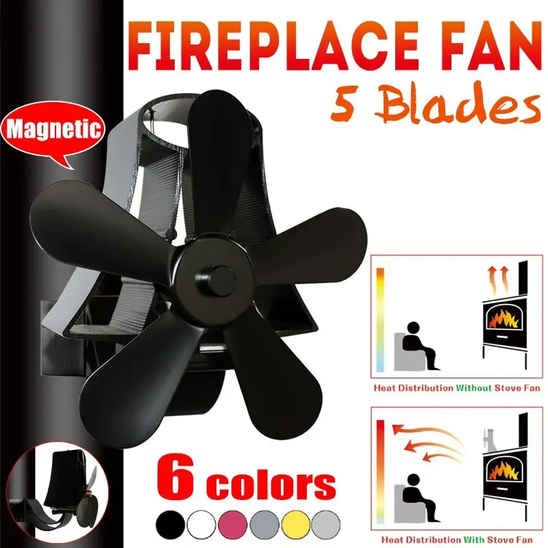 

Wall mounted Type 5 Blade Heat Powered Stove Fan Log Wood Burner Eco Quiet Home Fireplace Fan Heat Self-Powered Wood
