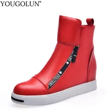 Cow Leather Wedges Ankle Boots Women Spring Autumn Lasdies High Heels A212 Casual Woman Red White Wedge Platform Round Toe Shoes 2018 handmade high heels spring autumn wedges shoes for women genuine leather shoes woman platform