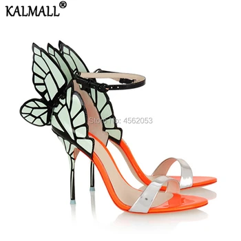 

KALMALL Brilliant Colorful Sandalia Feminina Summer Footwear Stiletto Heel Party Wedding Shoes Girls Butterfly Winged Sandals