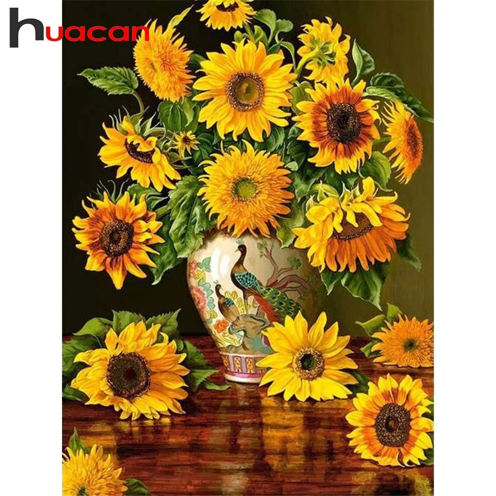 

Huacan Diamond Embroidery Sale Sunflower Cross Stitch Diamond Painting Full Square Flower Rhinestones Mosaic Kit Home Decoration