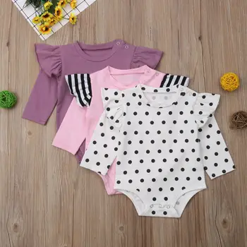 

2018 Babies Cotton Clothes Newborn Baby Girl Polka Dots Long Sleeve Solid Bodysuit Jumpsuit Outfits Clothing 0-24M