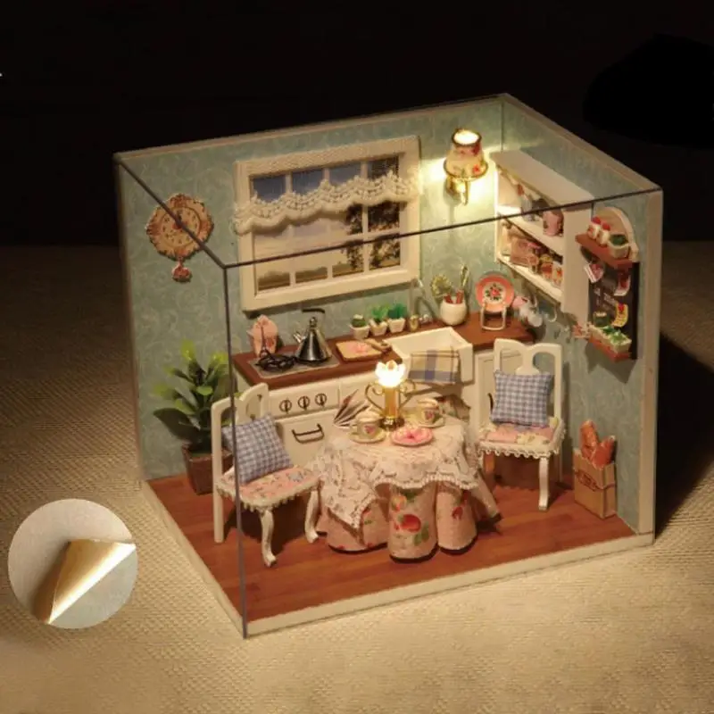 3D DIY Doll House Wooden Baby Doll Houses Miniature Dollhouse Furniture Kit Toys for Children Grownups Birthday Gift