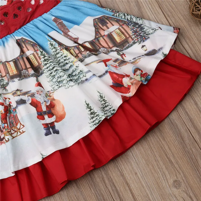 От 2 до 6 лет; Рождественская одежда с цветочным рисунком для маленьких девочек; рождественское праздничное платье принцессы с оборками и Санта-Клаусом; элегантная Милая одежда