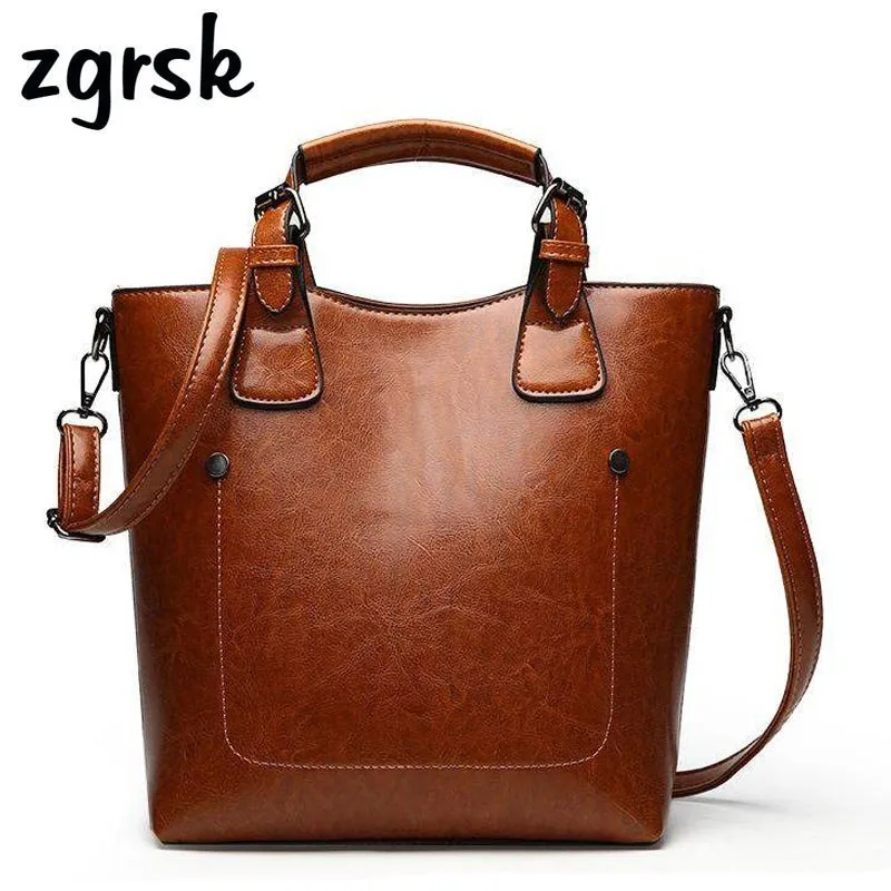 

Women Casual Luxury Handbags High Quality Oil Wax Leather Female Shoulder Bag Designer Ladies Crossbody Bags Big Tote Simple