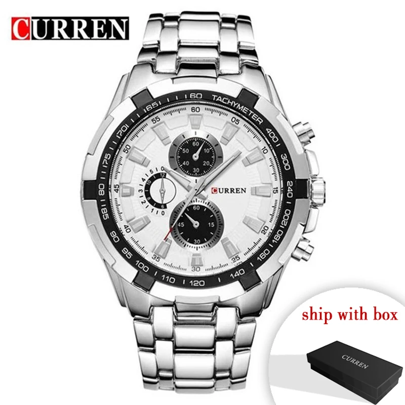 CURREN 8023 Men Wrist Watches Male Sports Watches Men Stainless Steel Quartz Army Watch With Box Erkek Kol Saati 2019 Hot Sell