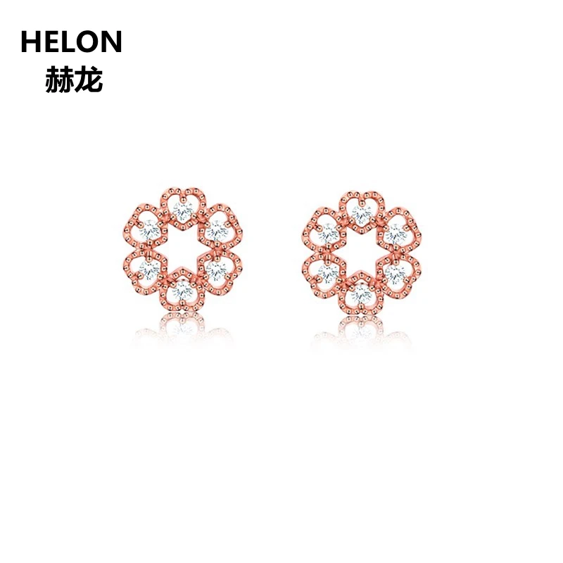 

0.1ct Natural Diamonds Stud Earrings for Women Solid 14k Rose Gold Heart Fine Jewelry Millgrain