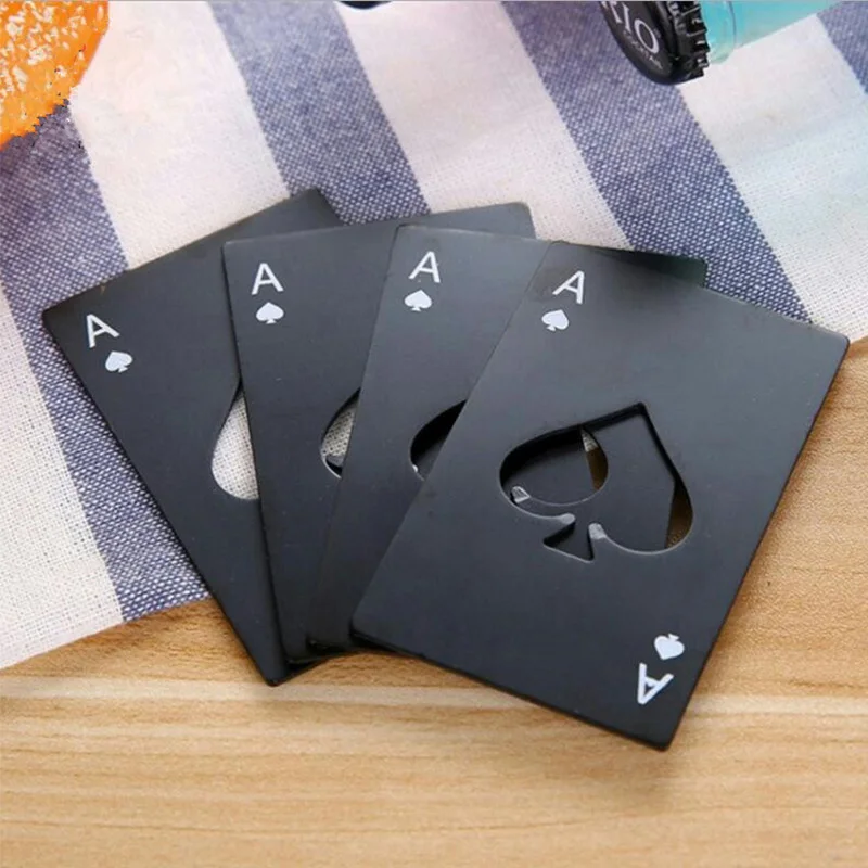 

Beer Bottle Opener Poker Card Black/Silver Personalized Stainless Steel Credit Card Jar Bottle Opener Card of Spades Bar Tools