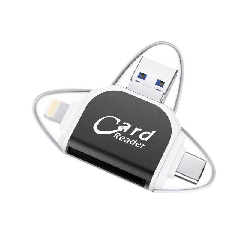 Hot-4In1 металла Тип C/Micro-USB/Usb Tf Sd Card Reader для Ipad для Iphone X 7 8 плюс 5 6 6 S, устройство чтения карт памяти для samsung S8 +