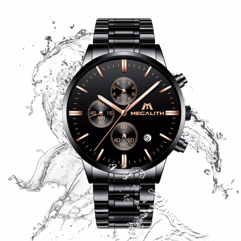

MEGALITH Erkek Kol Saati Mens Watches Top Brand Luxury Waterproof Chronograph Watch Men Luminous Date Analogue Watch Relogio