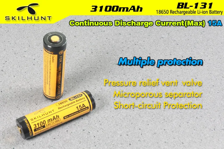 Skilhunt BL 131 18650 3100mAh 15A защищенная батарея|Портативные осветительные приборы| |