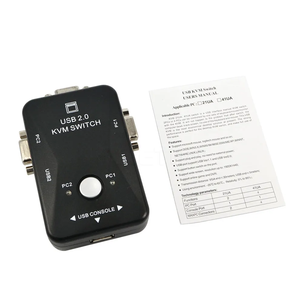 USB KVM переключатель Kebidumei с 2 портами VGA SVGA Box 0 для мыши клавиатуры 1920*1440 адаптер