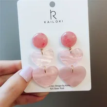 Pink Heart-shaped Earrings Peach Heart Earrings Candy-Heart Heart-shaped Pendant The girl Deserve To Act the role of gift heart