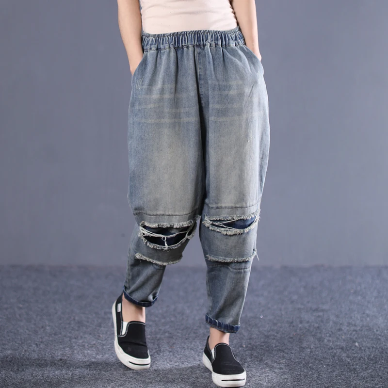 Denim Mujeres Cowboy Longitud Nuevo Vintage La Patchwork Primavera Patrón Ad648 Whitening Marea ewq Cintura Completa 2019 Pantalones Suelta De Las Elástico Moda qPYfBx6n