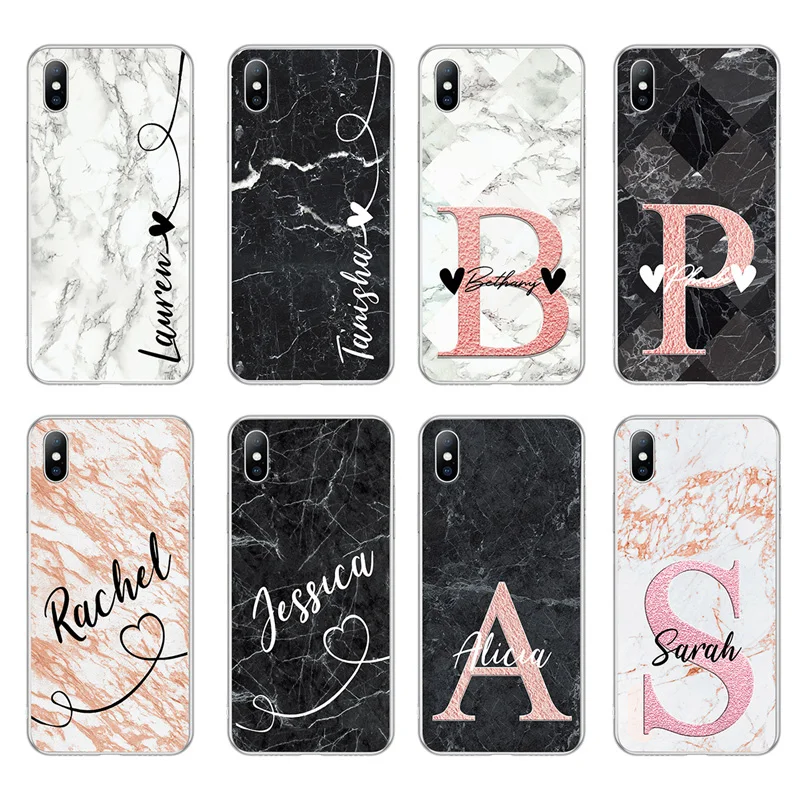 Lovebay DIY اسم جراب هاتف مصنوع خصيصًا ل فون 6 6 s 7 8 زائد X XR XS ماكس 5 5 s SE أزياء مخصصة الرخام لينة TPU ل فون X